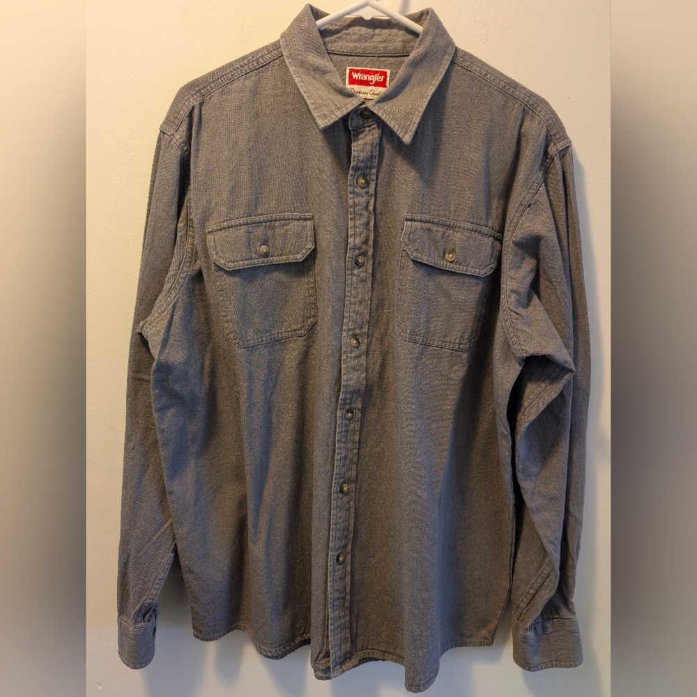 Wrangler Premium Quality Gray Button‑Down Shirt Men’s L 100% Cotton